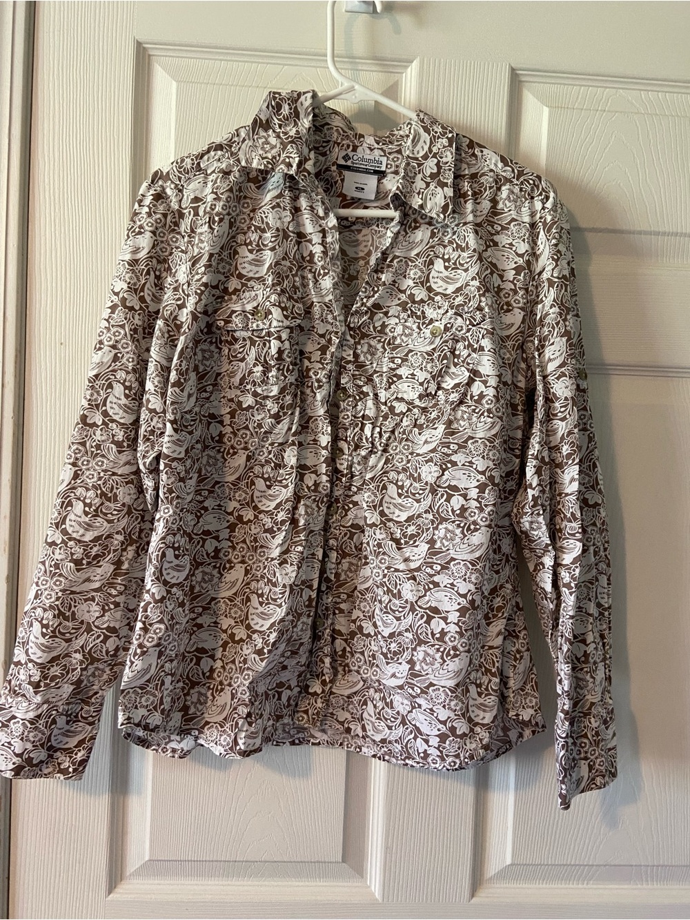 Columbia Floral and Bird Print Button-Up Shirt - White & Brown